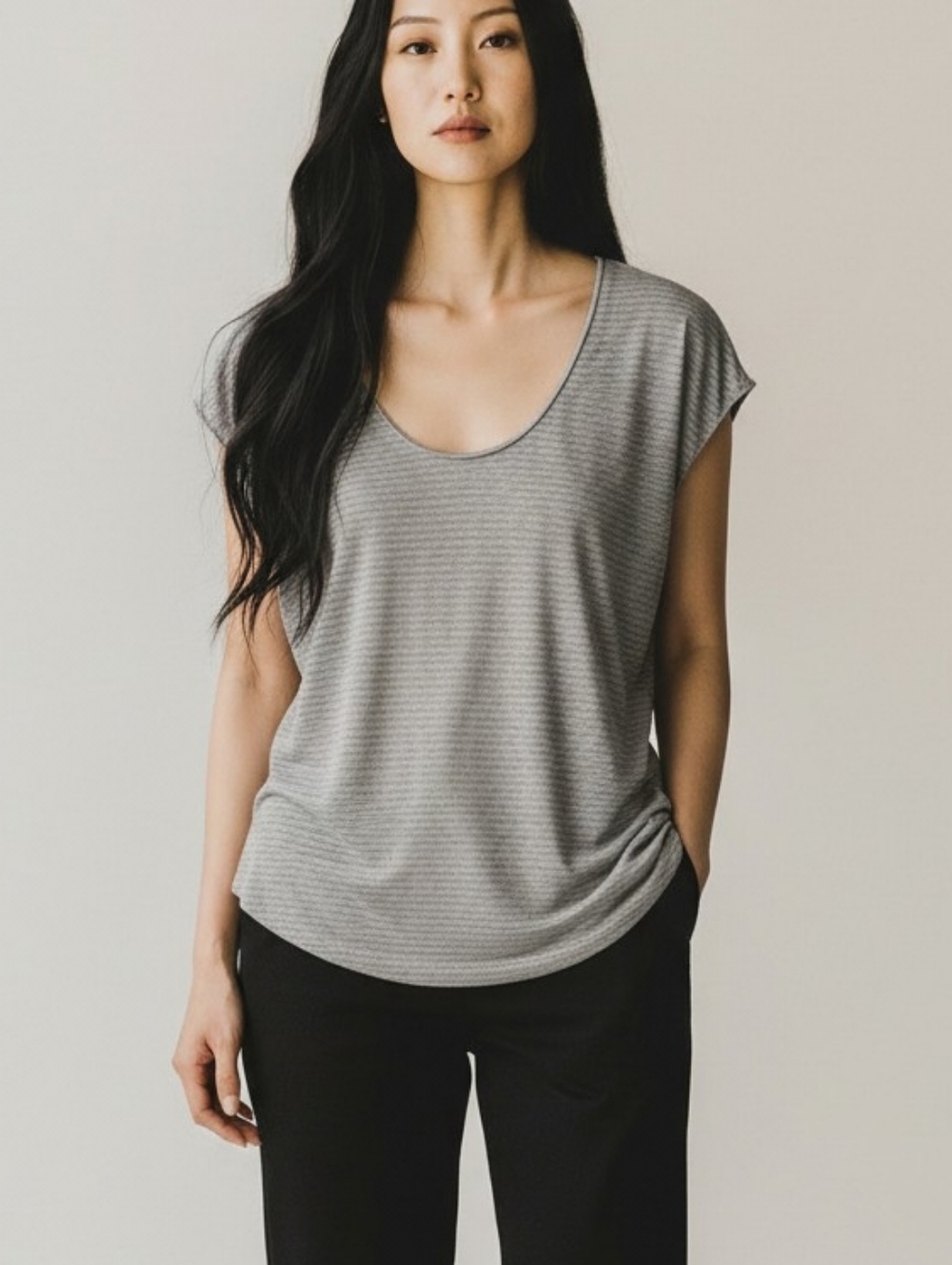 Eileen Fisher Scoop Neck Linen Top In Grey Size Women’s XS